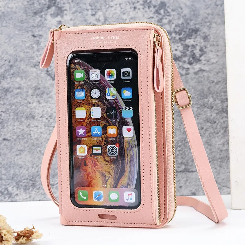 Mobile See-Through Touchscreen Purse Phone Case Clutch Clear Crossbody Shoulder Bag