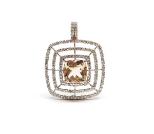 Morganite and Diamond Double Halo Pendant