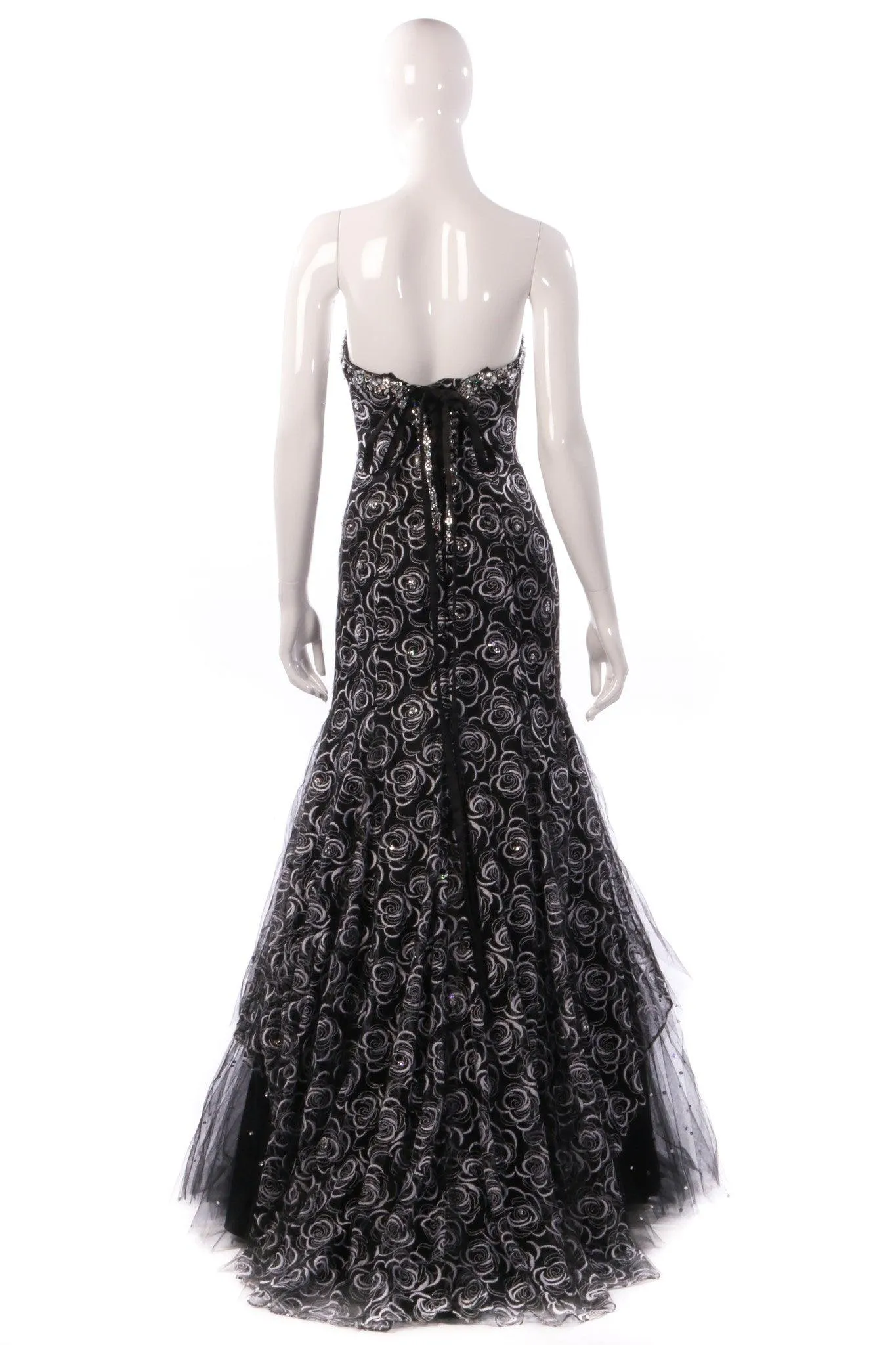 Morilee by Madeline Gardner Prom Evening Dress Strapless Full Skirt Black and Silver UK Size 10