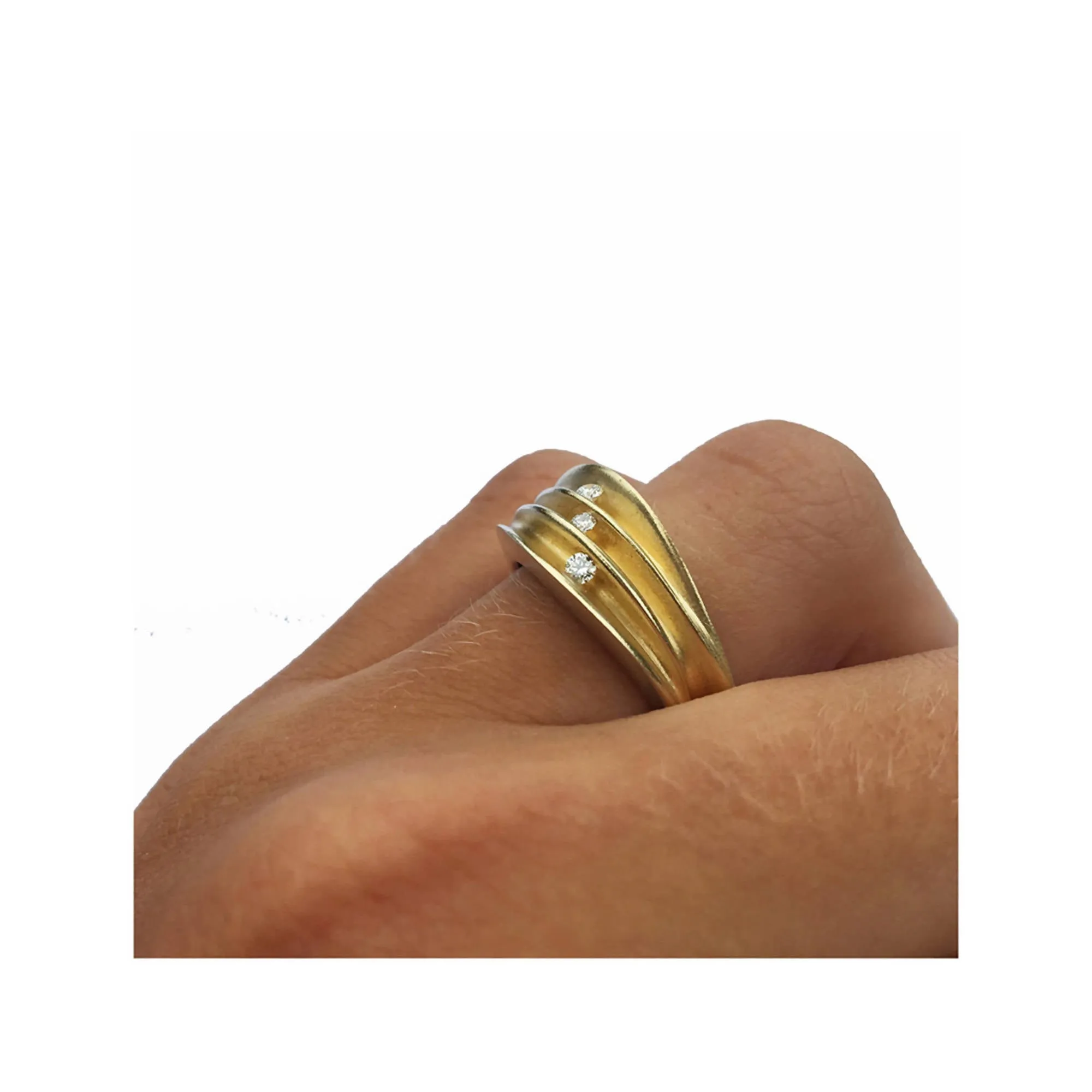 Multi split trio diamond silver shell ring with 22K gold plated interior