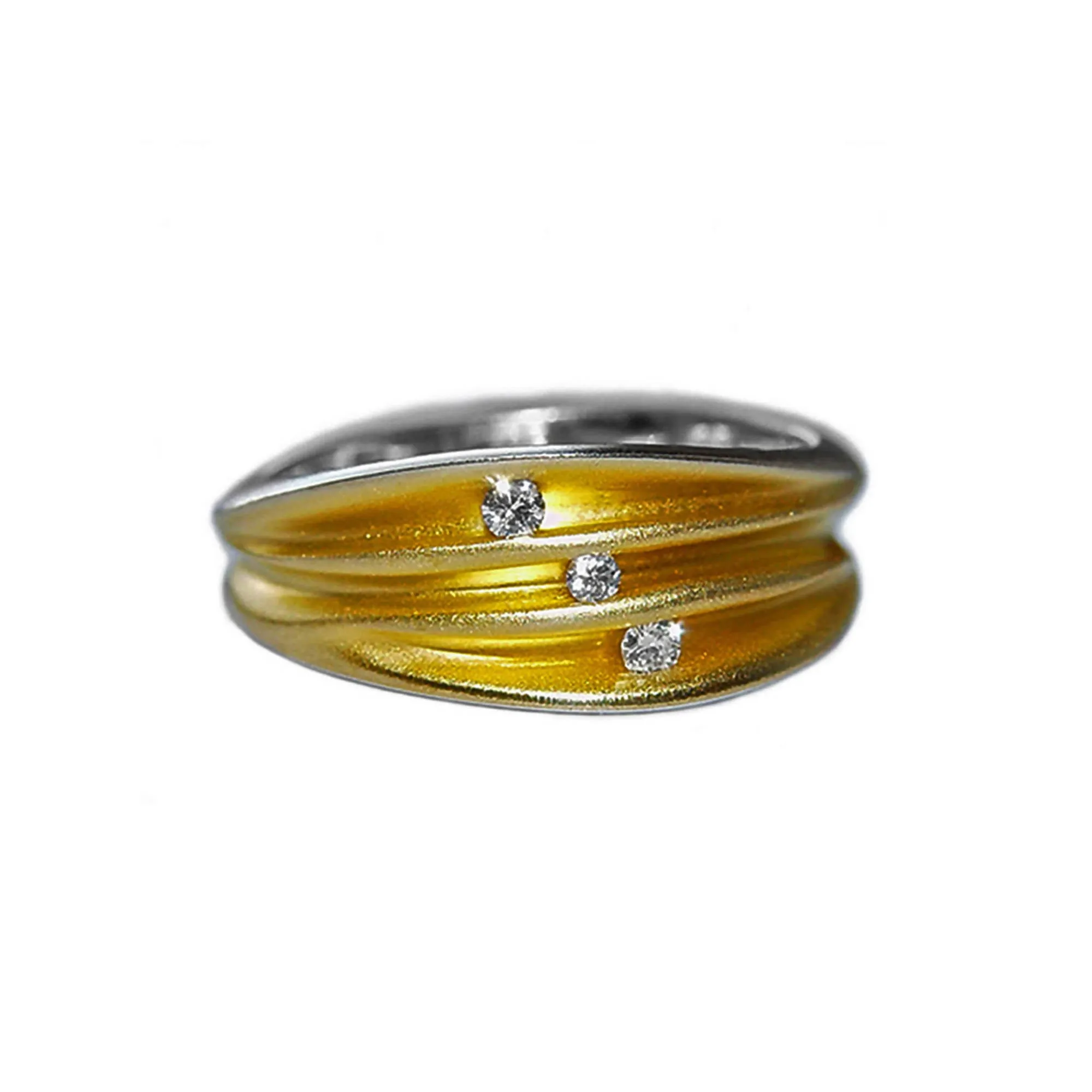 Multi split trio diamond silver shell ring with 22K gold plated interior