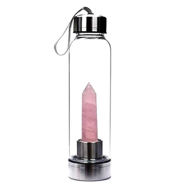 Natural Crystal Quartz Point Healing Water Bottle