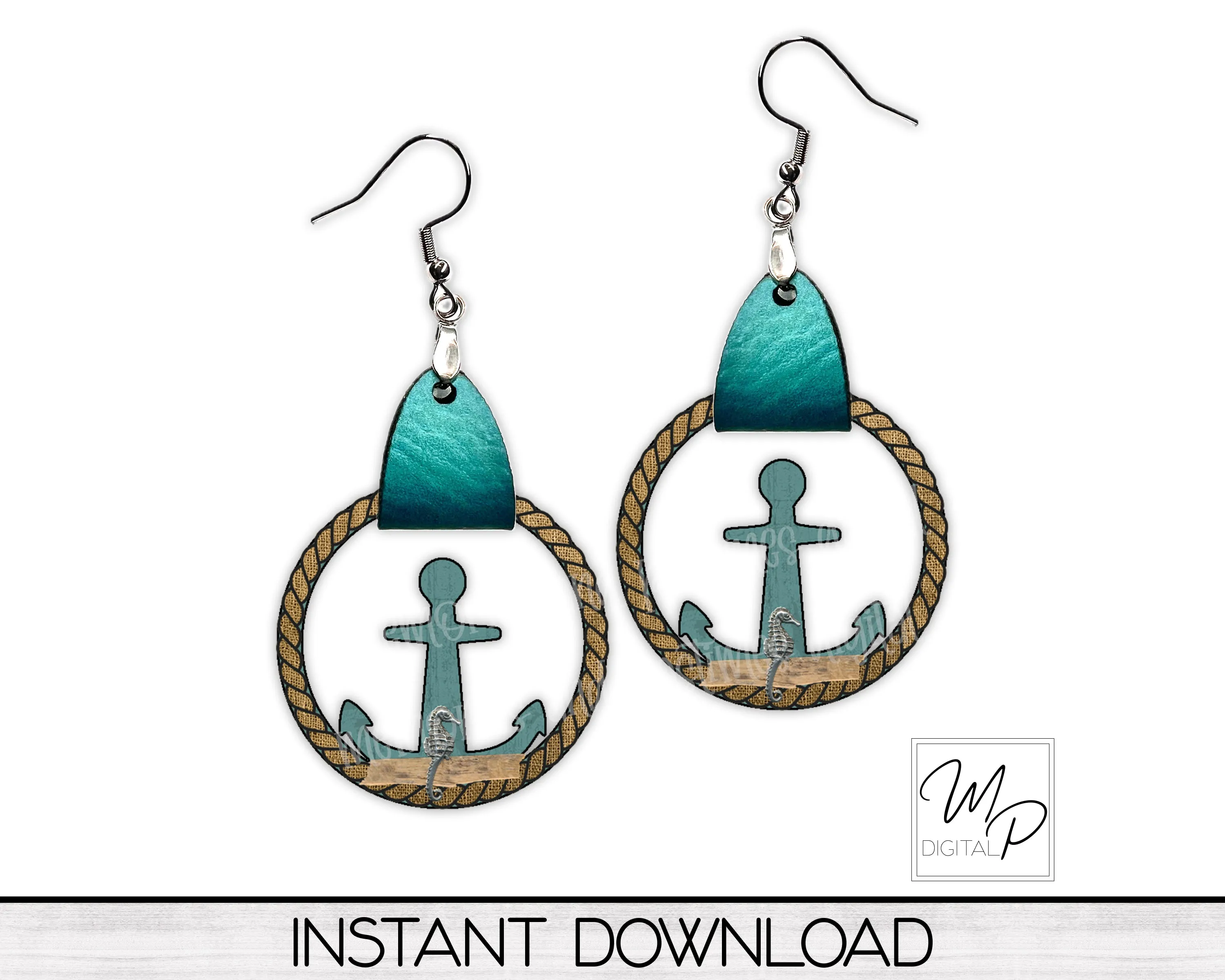 Nautical Anchor PNG Design for Sublimation of Earrings with Leather, Digital Download