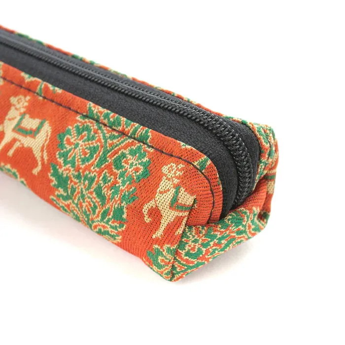 Nishijin-ori Pencil Case - Sacred Bull in an Exotic Design / Red - ,  Made in Kyoto, Japan,  Japanese traditional craft pen case