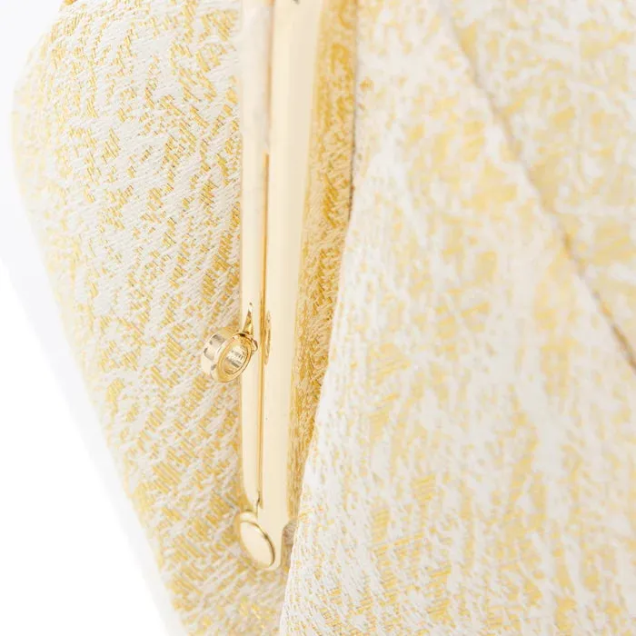 Nishijin-ori Small Pouch - Crumpled Pattern / Gold and White -, Made in Kyoto, Japan, Cosmetic Pouch, Makeup Pouch, Japanese Gamaguchi Pouch, Travel Toiletry Pouch, Stationery Pouch, Bag organizer, Bag in Bag