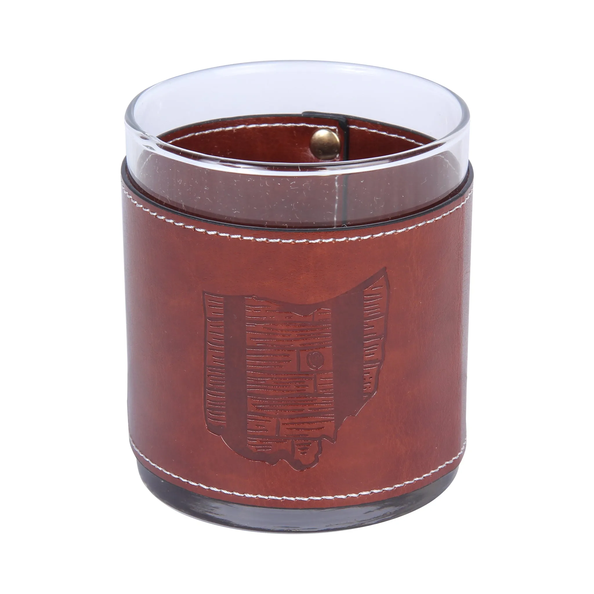 Ohio Bourbon Barrel Faux Leather Rocks Glass