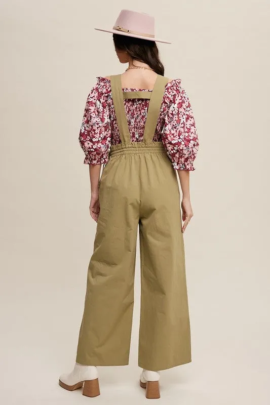 Olive Scotch Suspender Style Wide Leg Jumpsuit