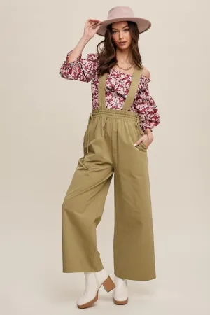 Olive Scotch Suspender Style Wide Leg Jumpsuit