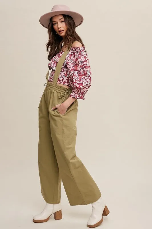 Olive Scotch Suspender Style Wide Leg Jumpsuit