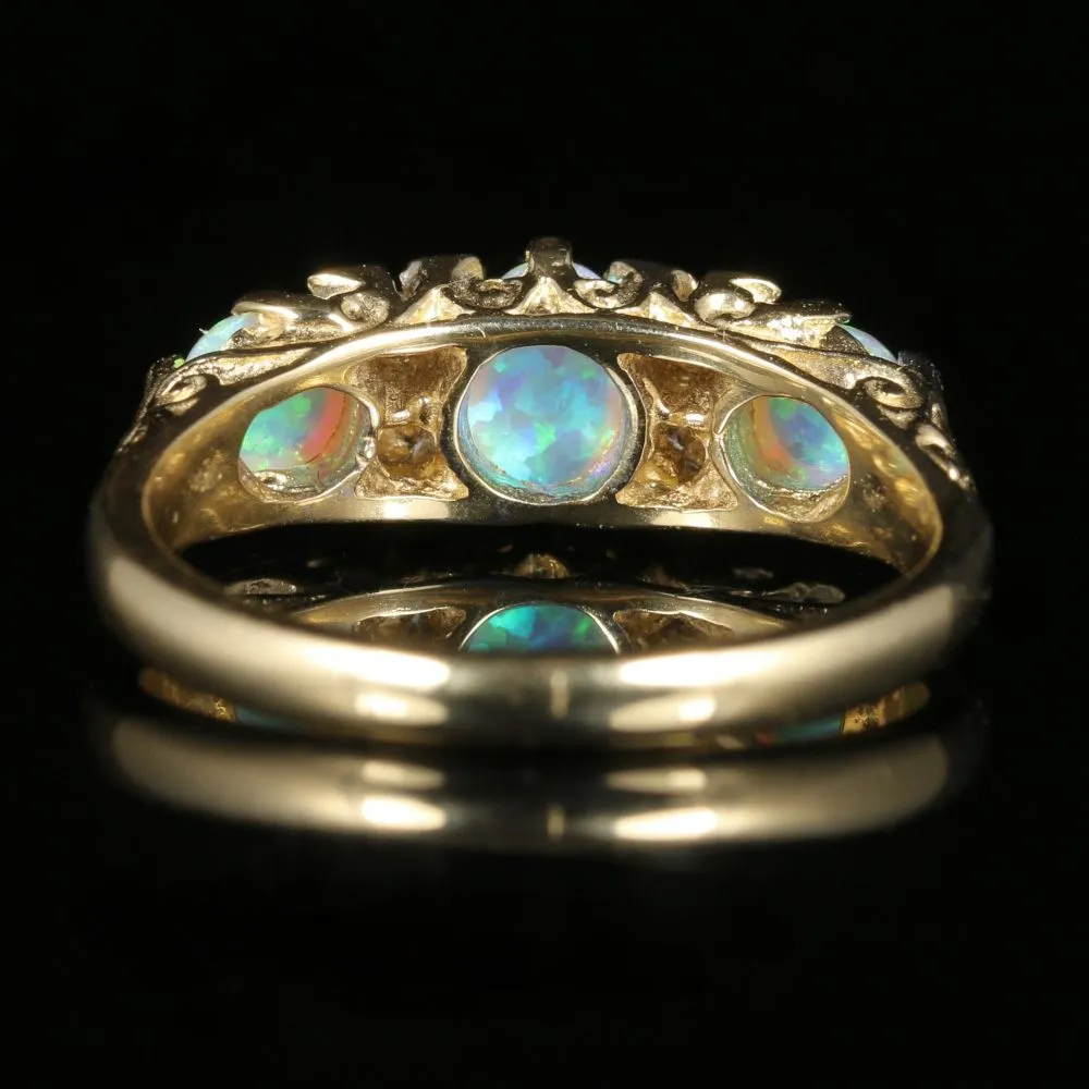 Opal Trilogy Diamond Ring 9Ct Yellow Gold