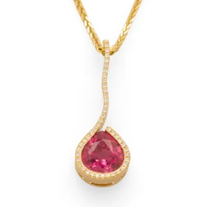 Open Pear Cut Rubellite Tourmaline Pendant with Diamonds