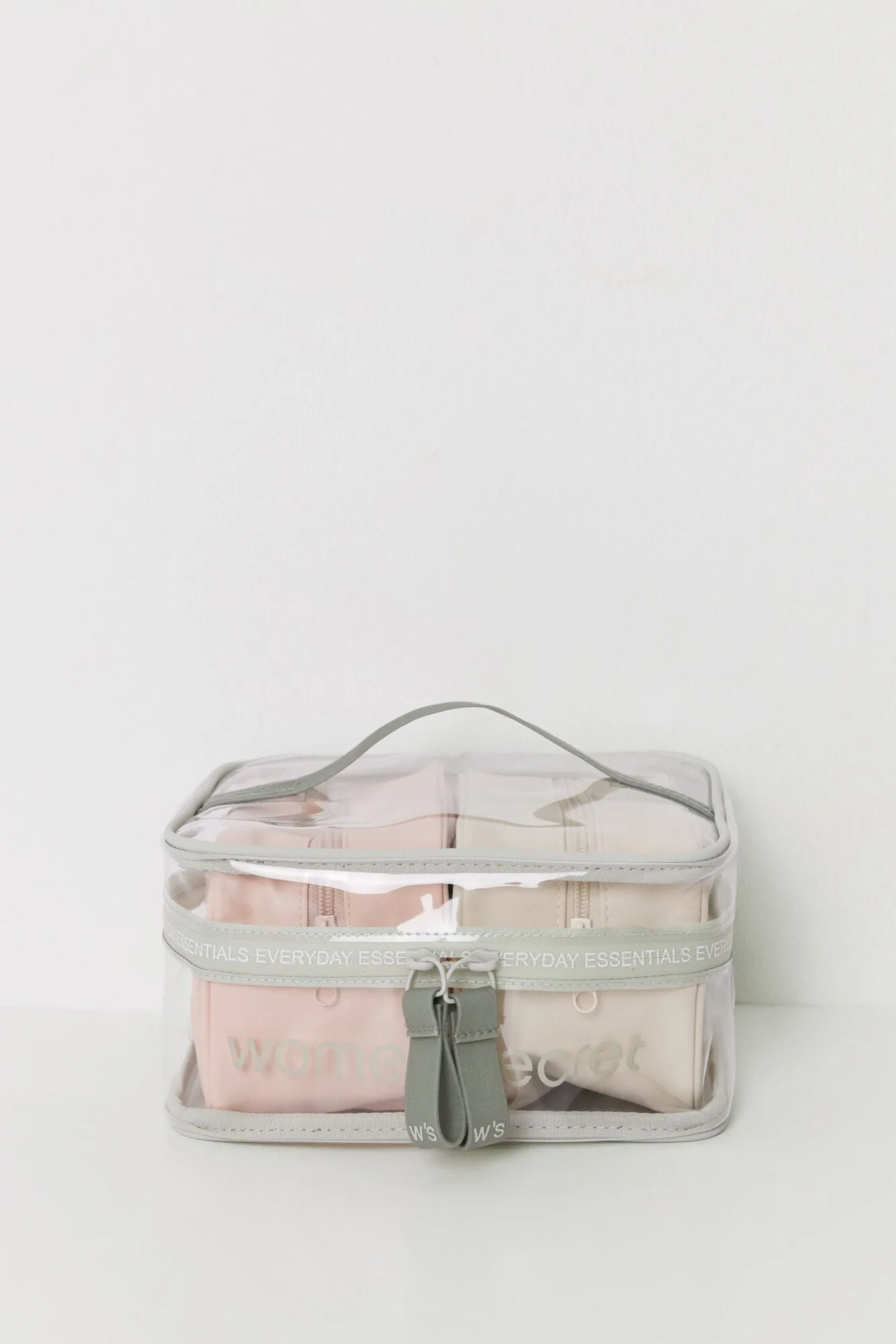 Pack of 2 small pink and beige toiletry bags