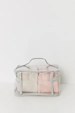 Pack of 2 small pink and beige toiletry bags