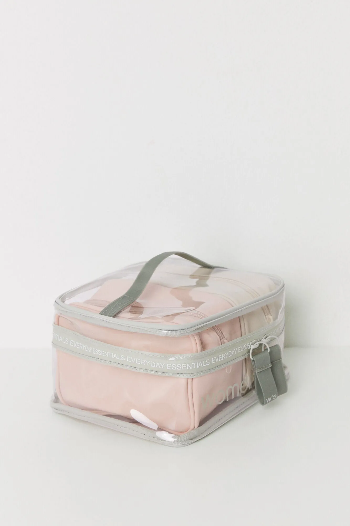 Pack of 2 small pink and beige toiletry bags