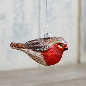 Painted Glass Robin Decoration