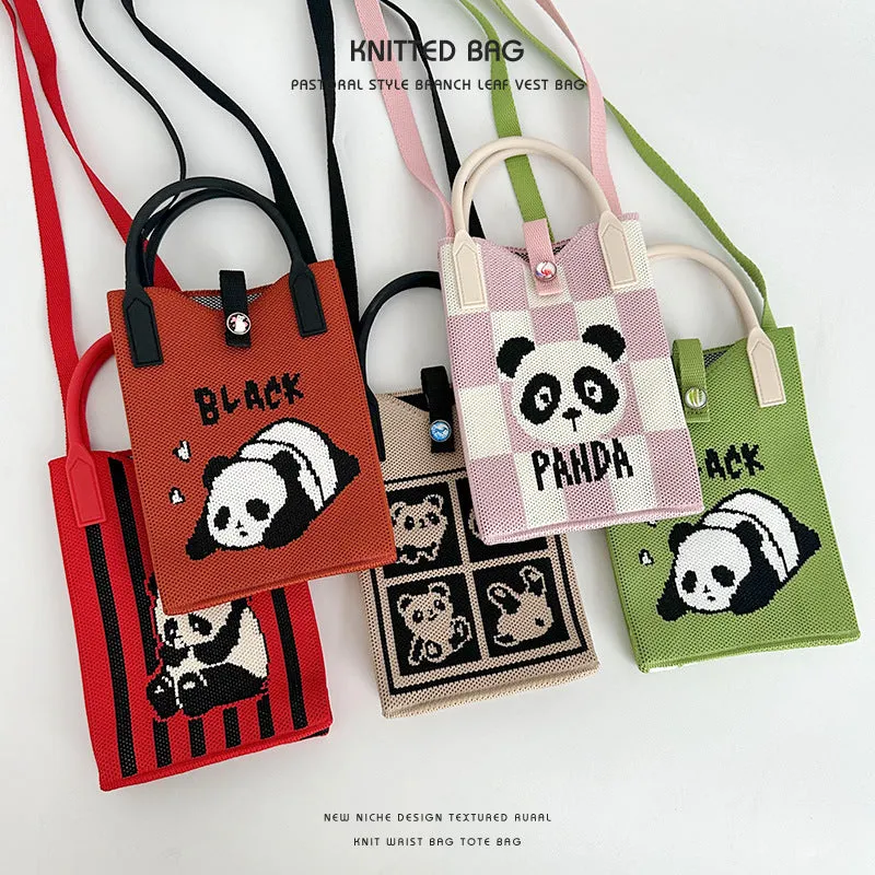 Panda series knitted bag mobile phone bag handbag