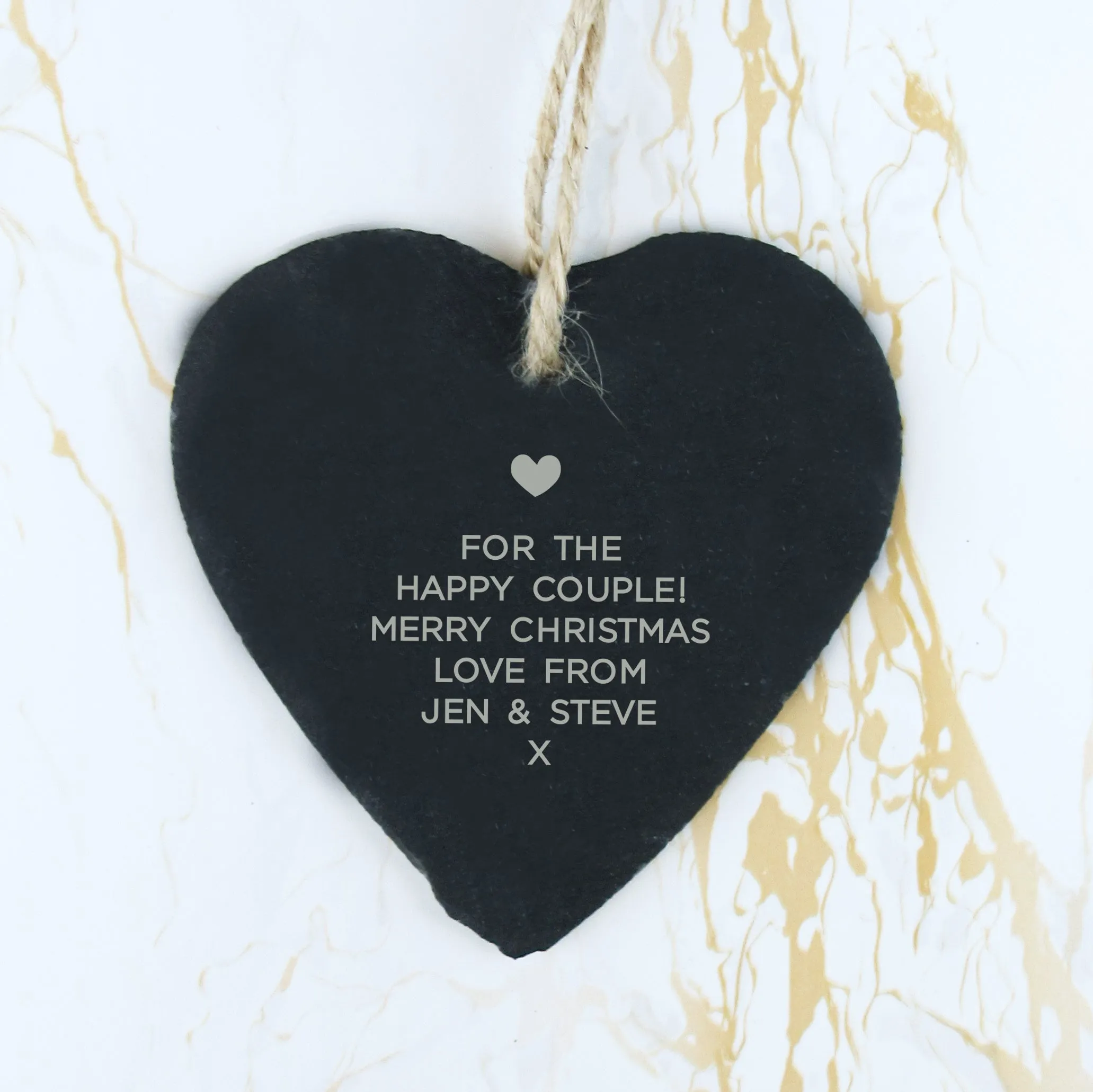 Personalised 'Our First Christmas Mr & Mrs' Slate Hanging Heart Decoration