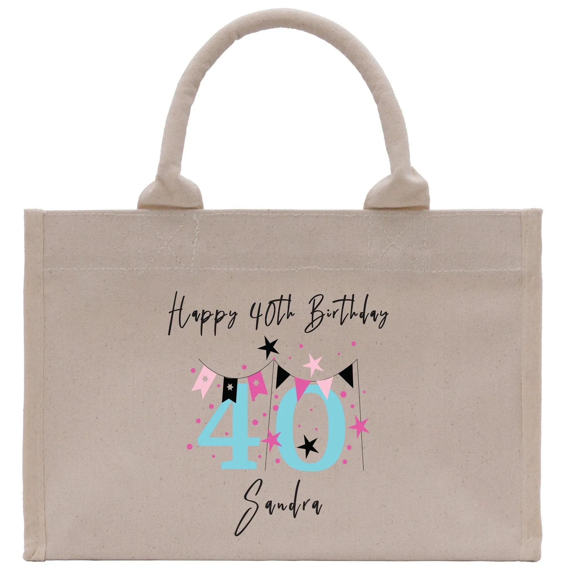 Personalized Happy 40th Birthday Name Cotton Canvas Small Tote Bag Custom Birthday Gift Tote 40th Birthday Celebration Party Gift (BDT1017)