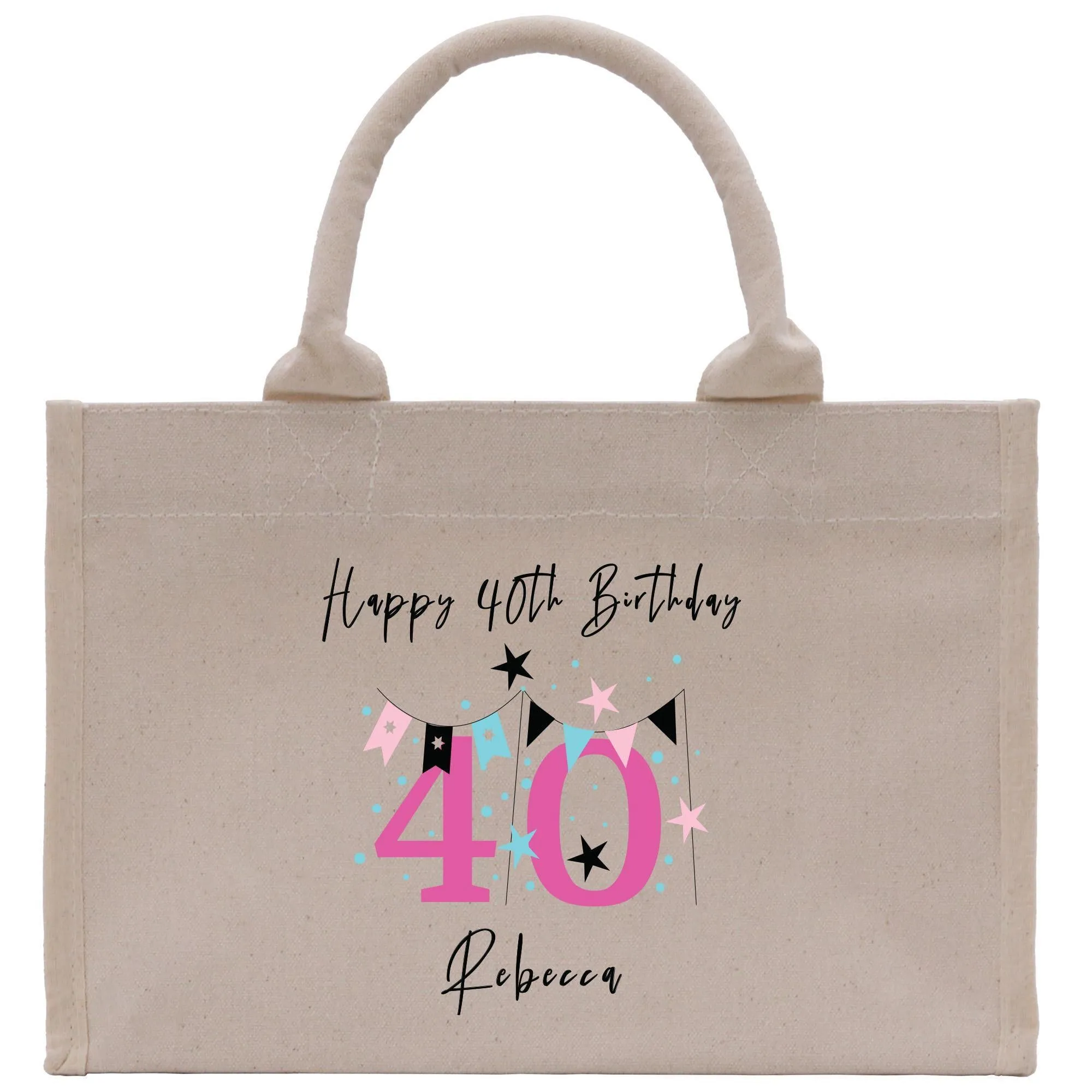 Personalized Happy 40th Birthday Name Cotton Canvas Small Tote Bag Custom Birthday Gift Tote 40th Birthday Celebration Party Gift (BDT1017)