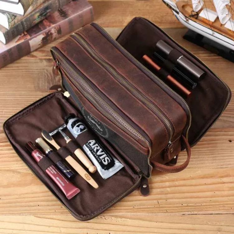 Personalized Leather Toiletry Bag, Groomsmen Gift, Mens Shaving Kit, Gifts for Him, Christmas Gift