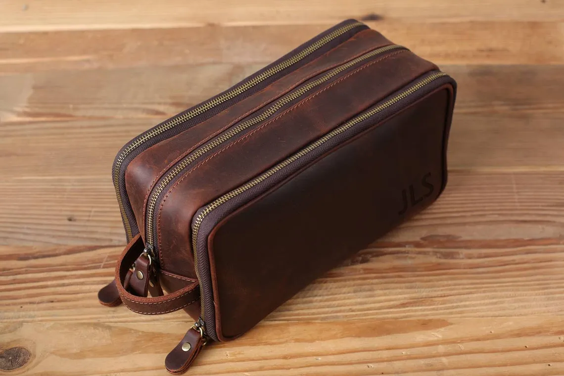 Personalized Leather Toiletry Bag, Groomsmen Gift, Mens Shaving Kit, Gifts for Him, Christmas Gift