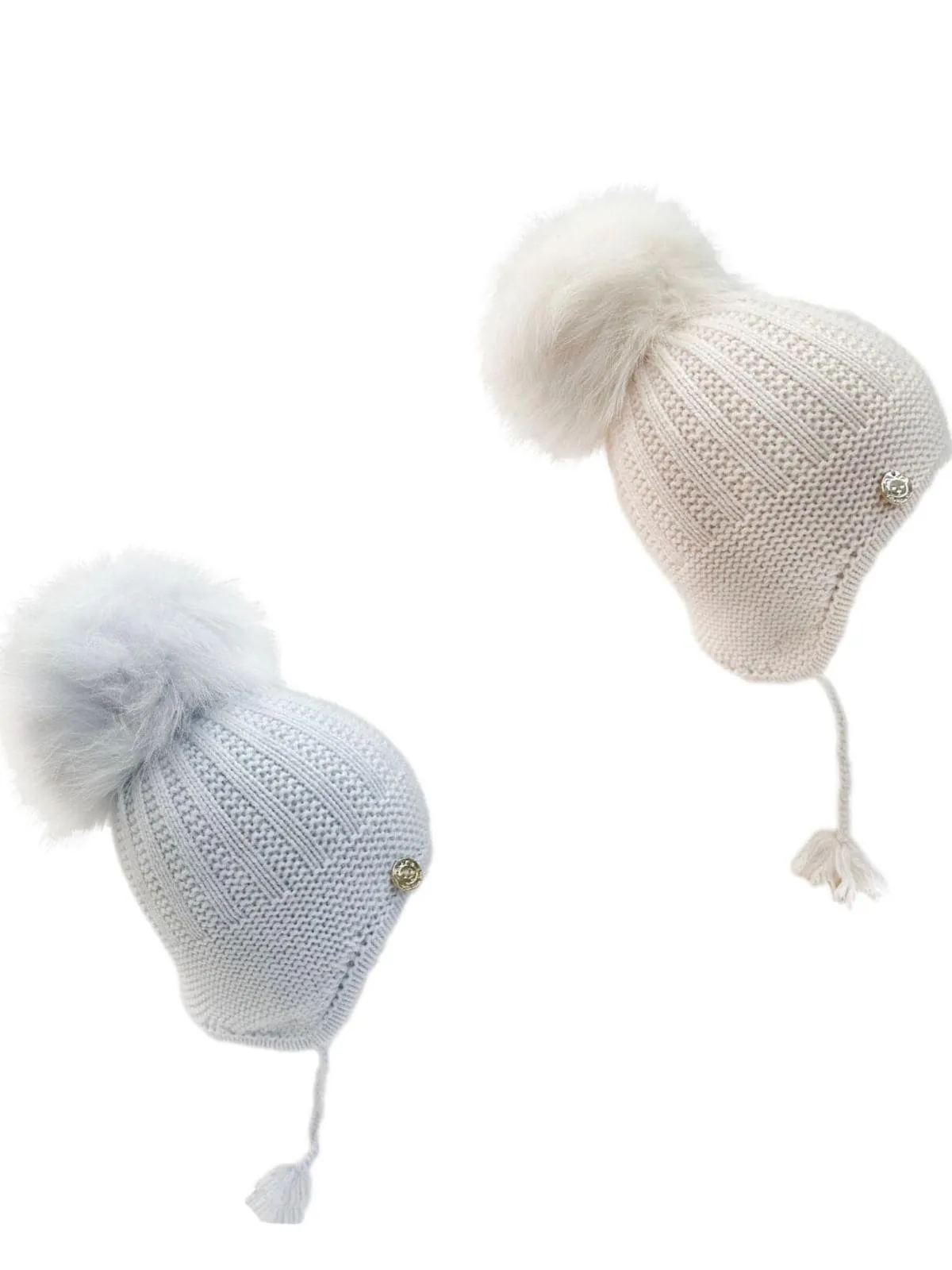 Petite Maison Kids Blue 'London' Faux Fur Fur Pom Aviator Hat