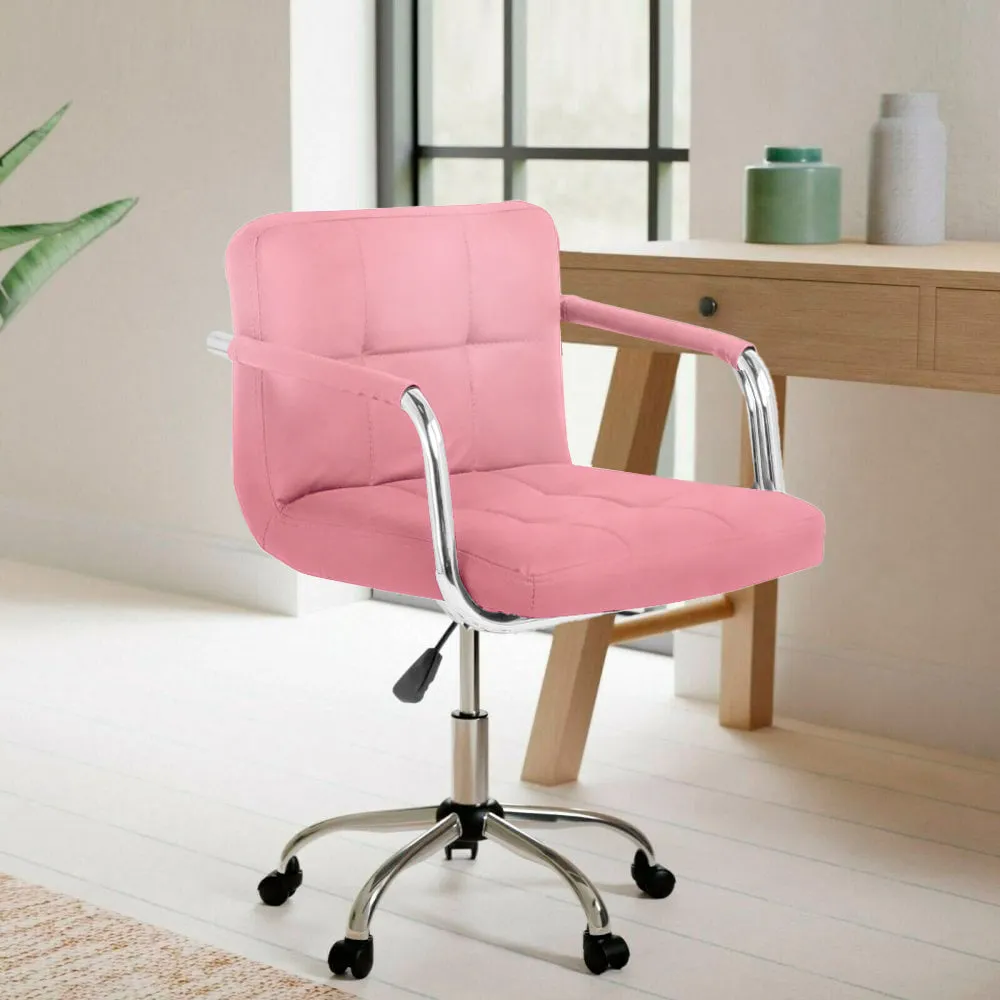 Pink Cushioned Velvet Office Chair with Chrome Legs