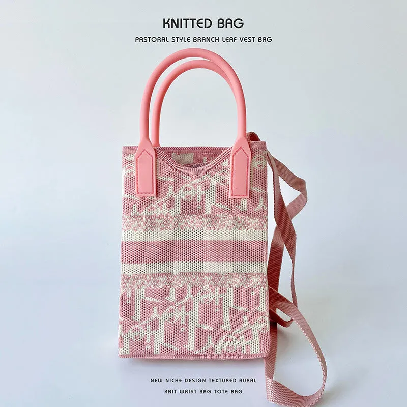 Pink Heart Shape Mini Phone Bag Knit Tote