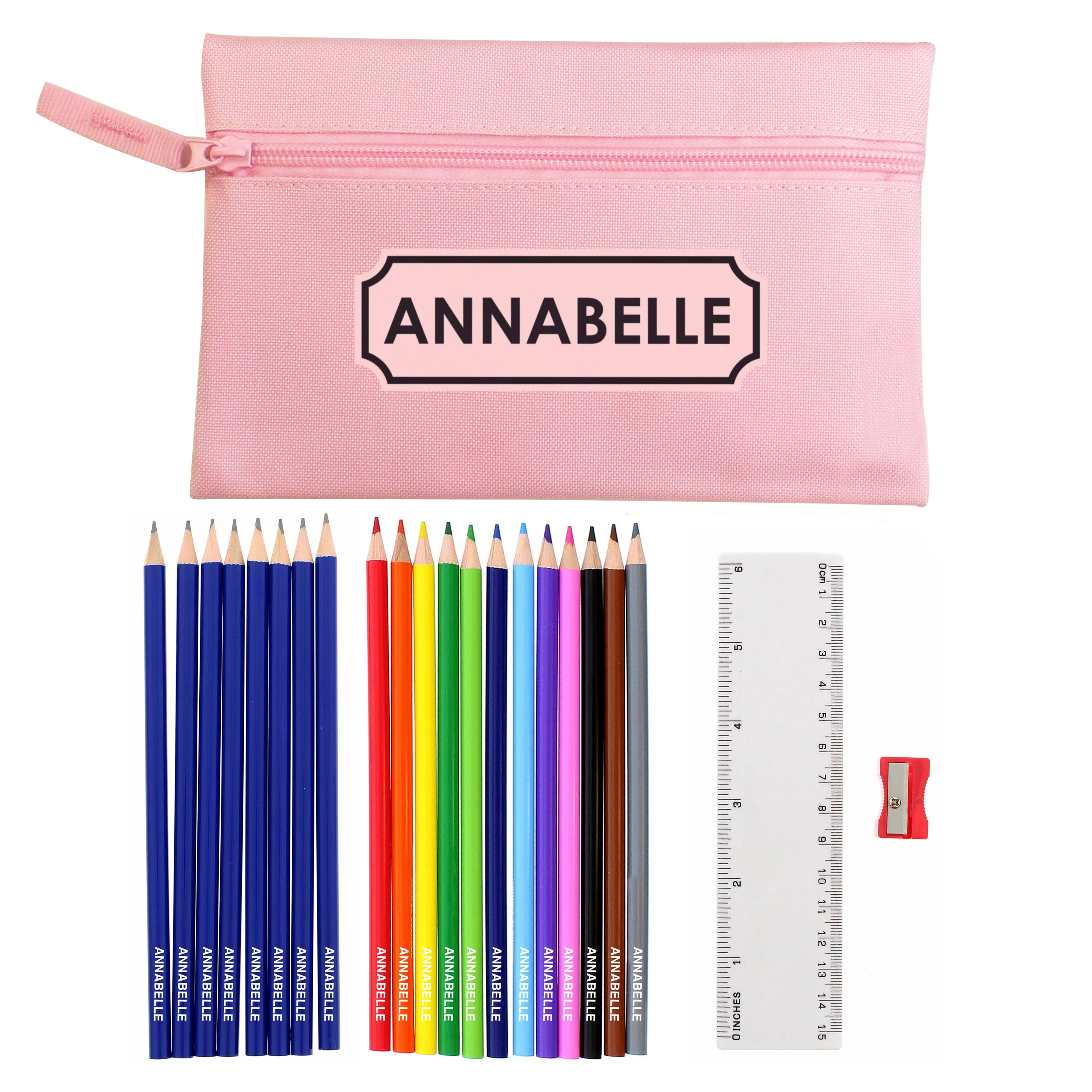 Pink Pencil Case with Personalised Pencils