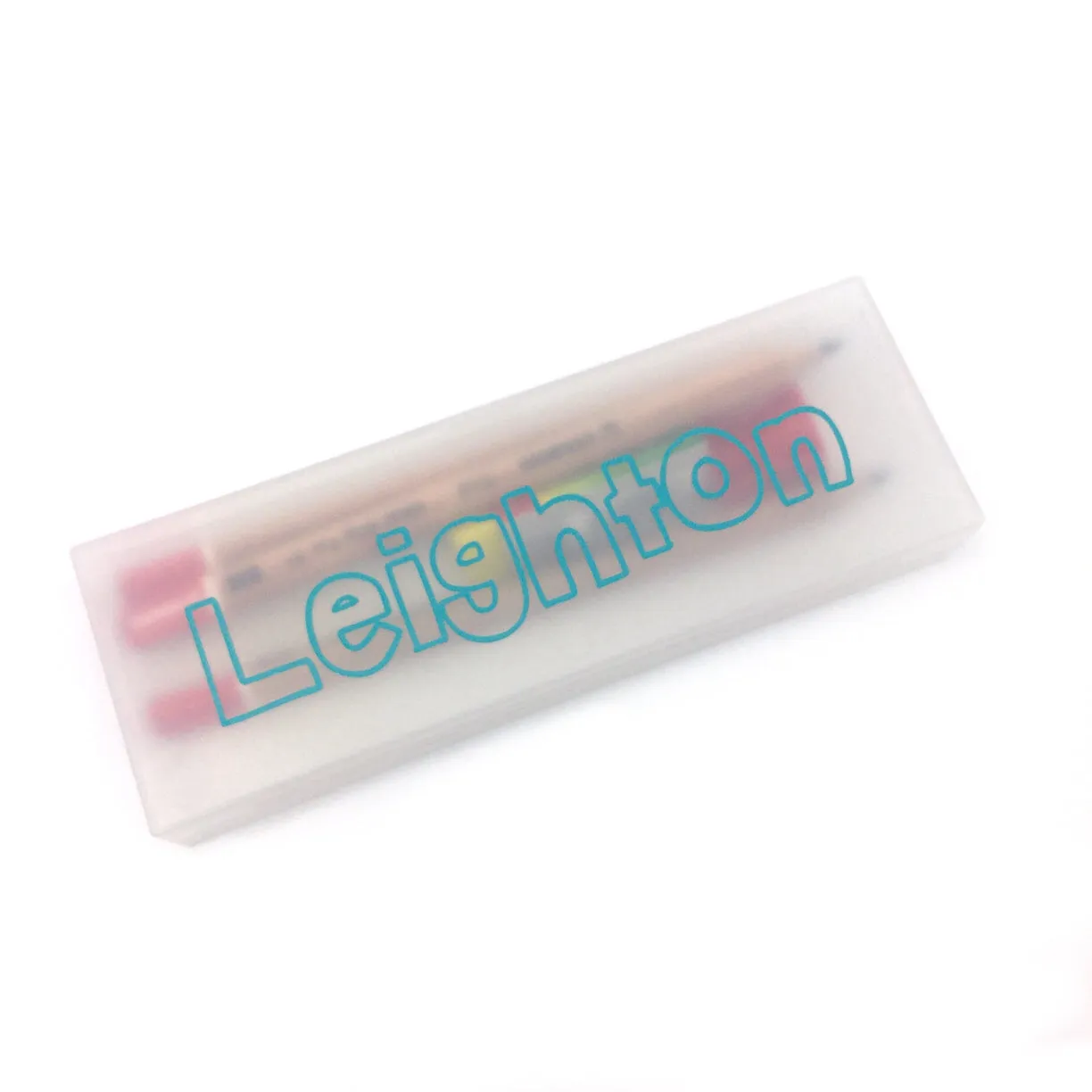 Plastic Pencil Case - Transparent (Turquoise Name)