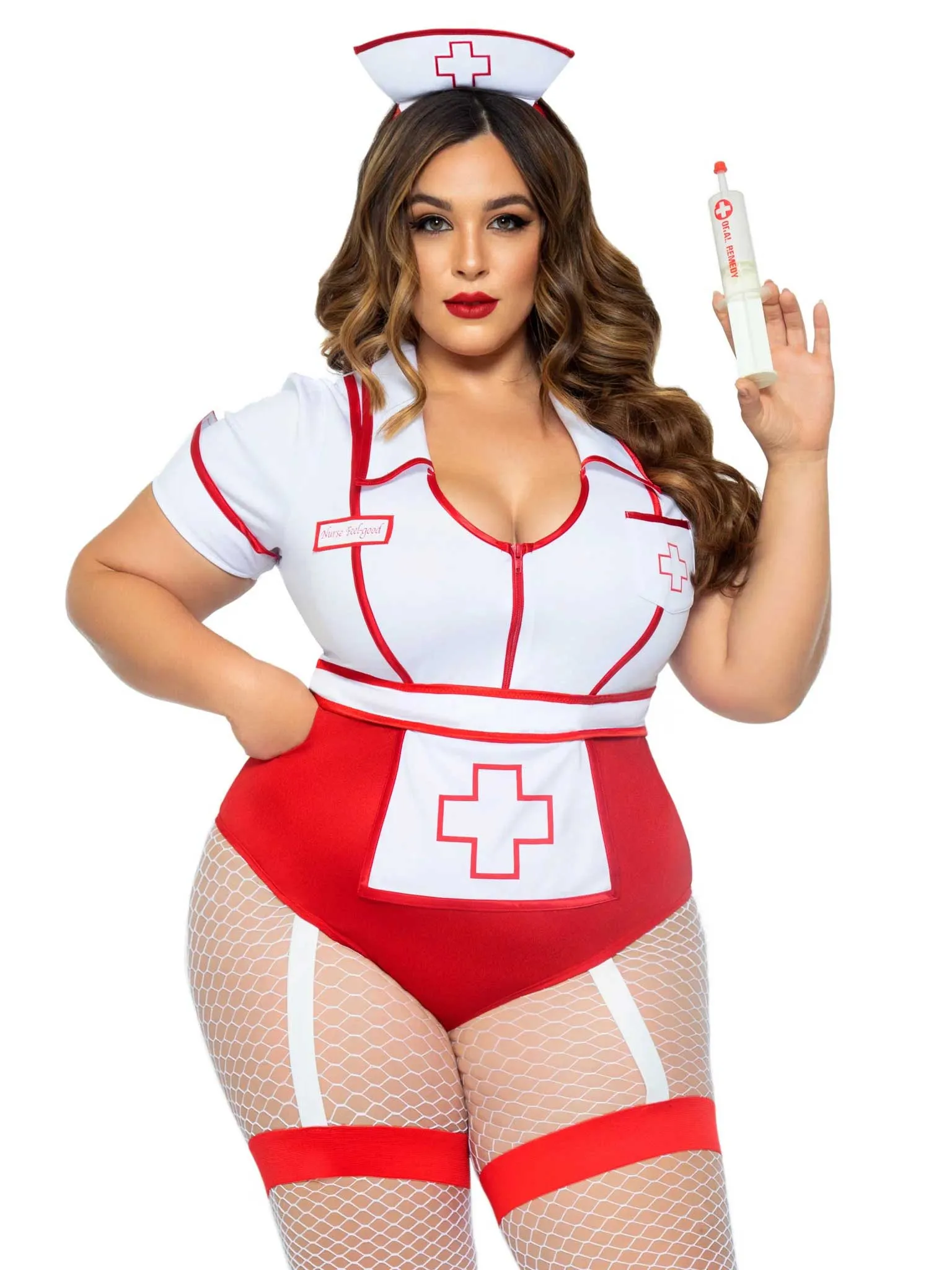 Plus Nurse Feelgood Sexy Costume - 3x/4x - White / Red