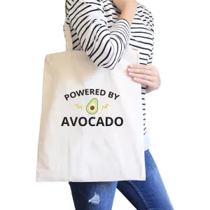 Powered By Avocado Natural Reusable Canvas Tote Cute Graphic Tote