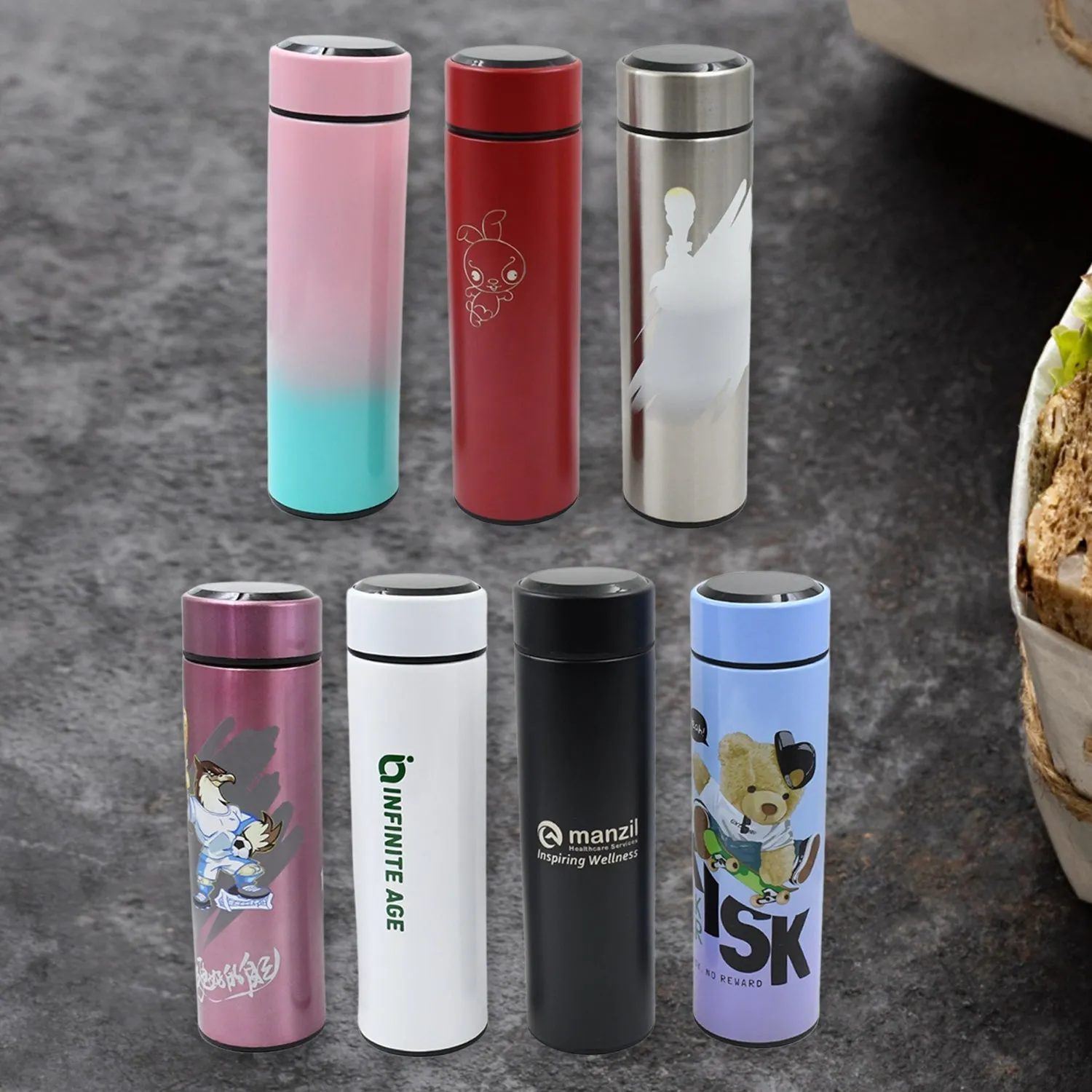 Printed Smart Vacuum Insulated Water Bottle with LED Temperature Display (1 Pc / 500 ML Approx / Multicolor / Mix Design )