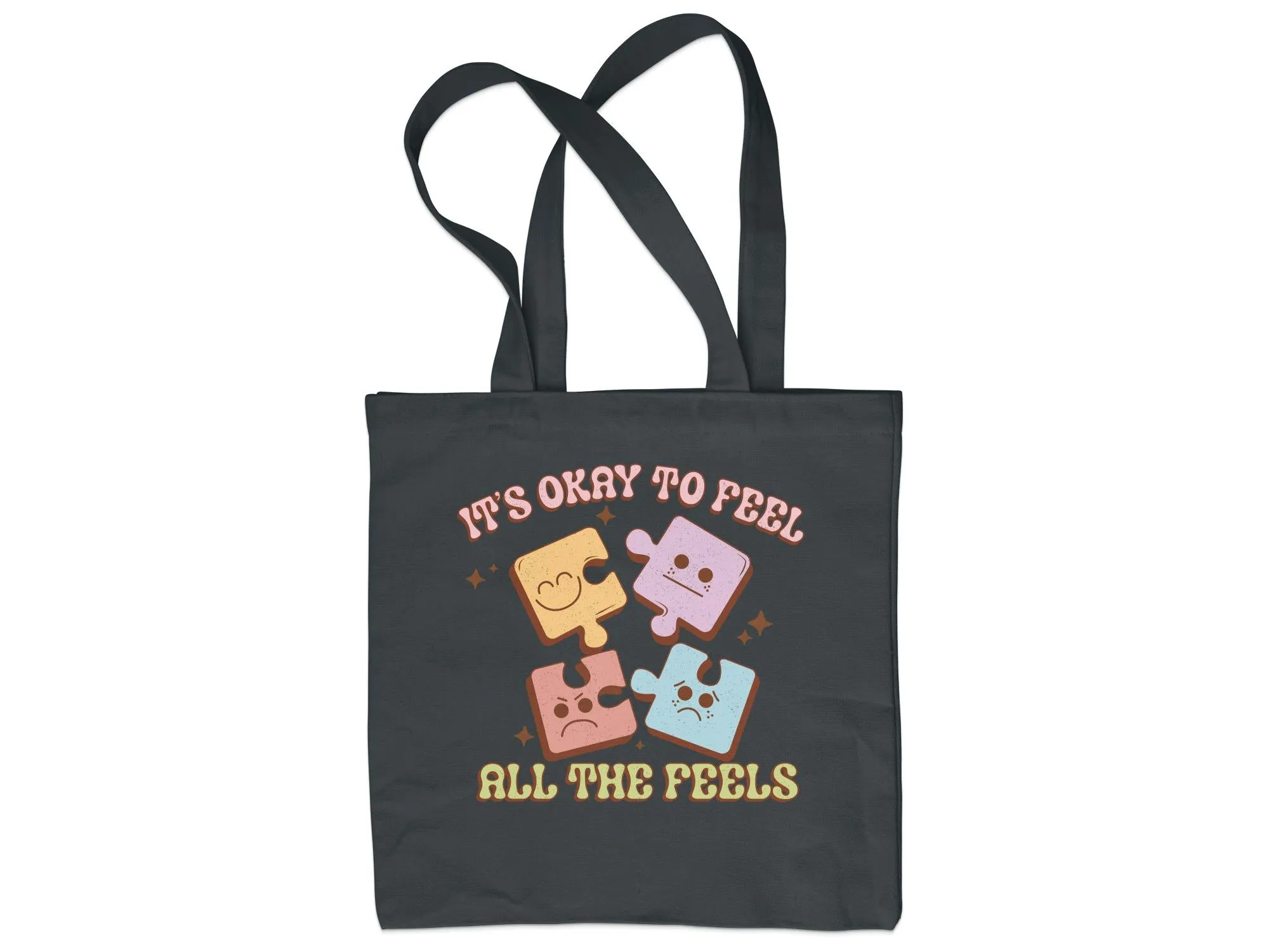 Puzzle Pieces Emotion Tote Bag, It's Okay to Feel All The Feels,Vintage Look,Eco-friendly Reusable Bag,Emotional Wellness, Large Canvas Tote