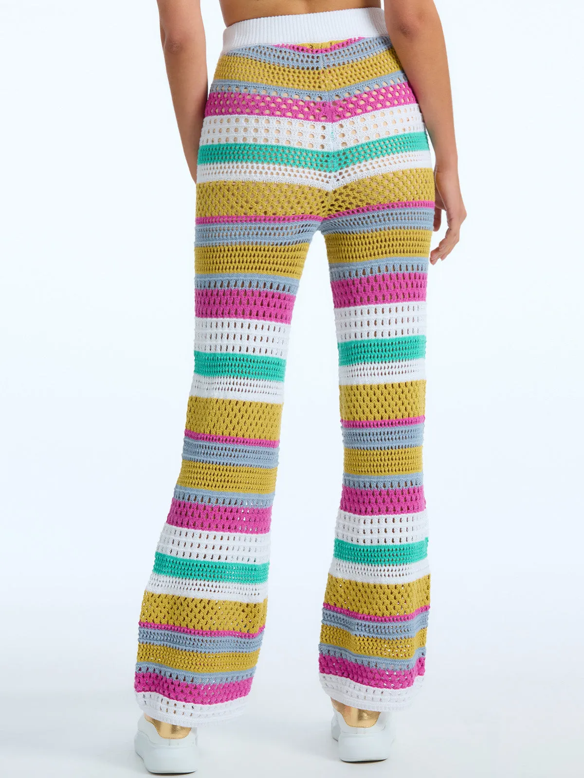 Rose: 100% Cotton Stripe Crochet Wide Leg Pant