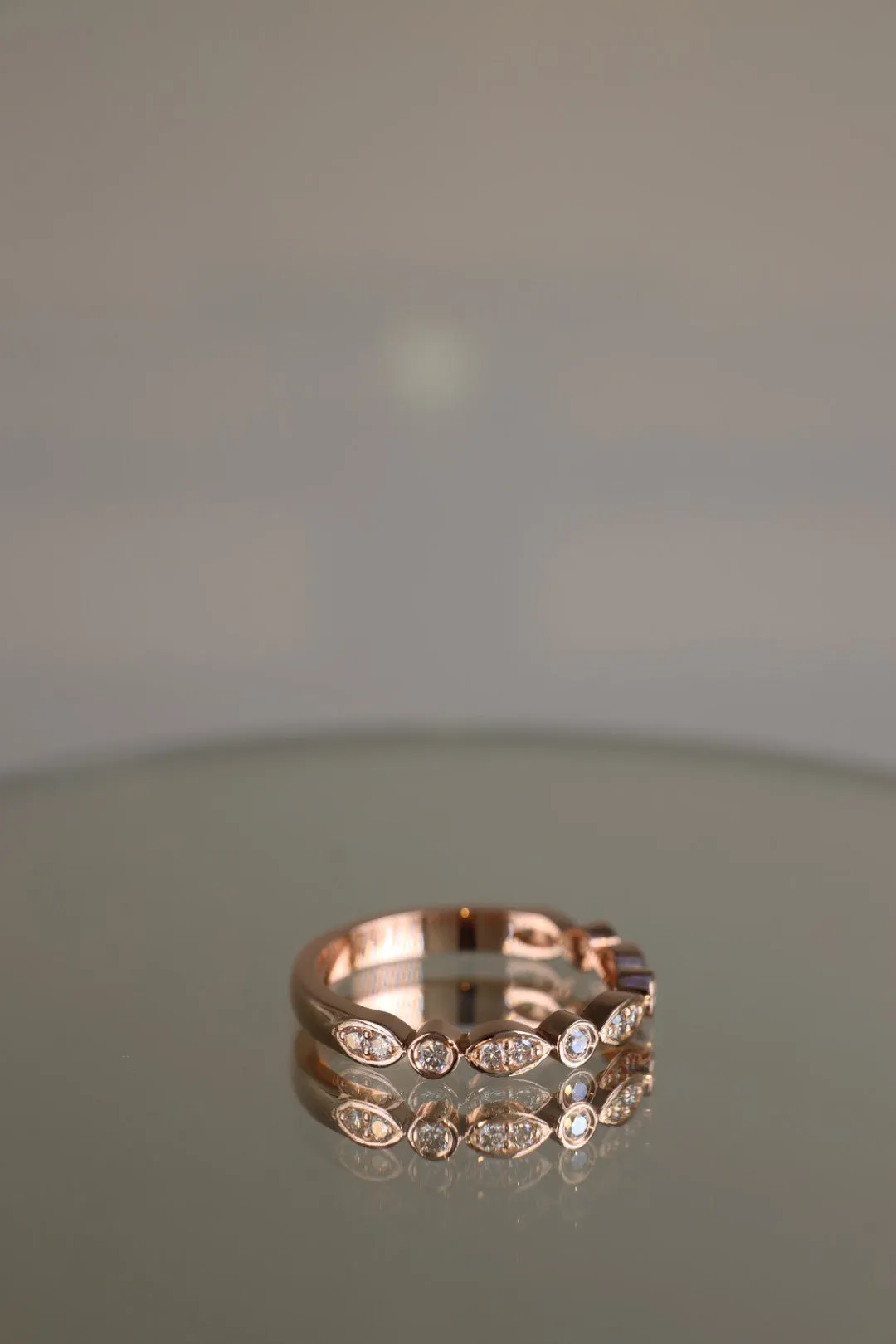 Rose gold art deco round brilliant diamond ring