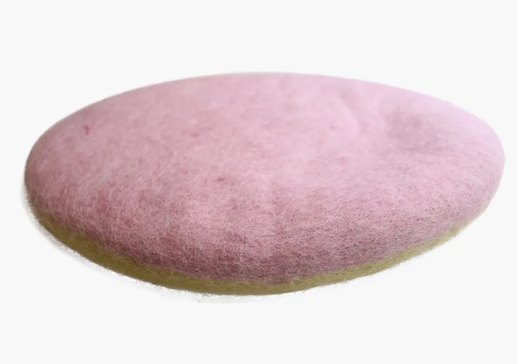 Round Handmade Natural Dyed Felt Wool Cushion in Pink & Light Green Color