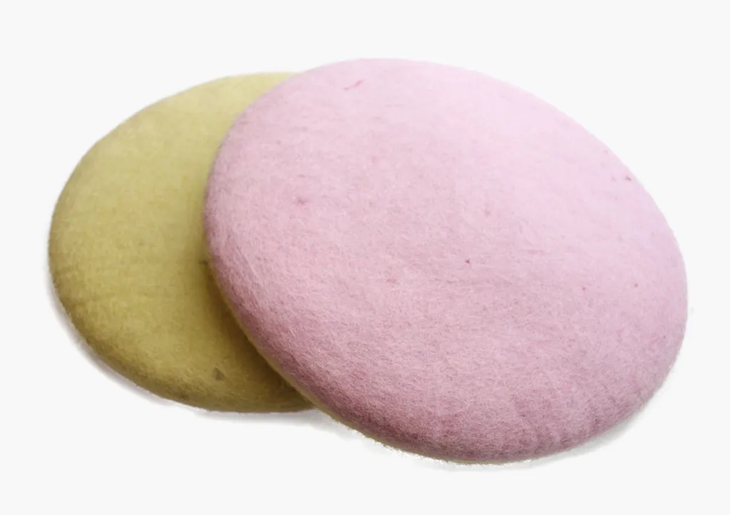 Round Handmade Natural Dyed Felt Wool Cushion in Pink & Light Green Color