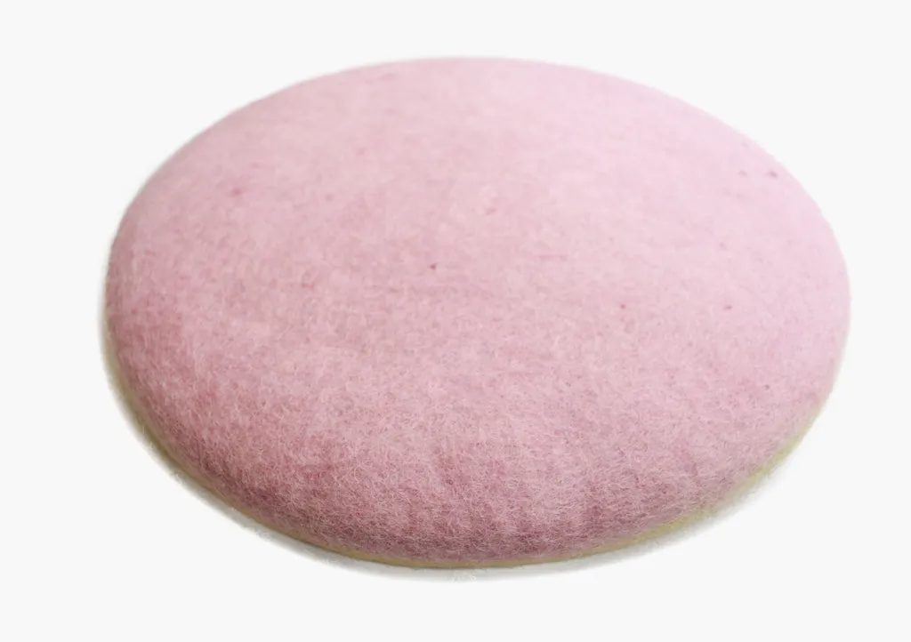 Round Handmade Natural Dyed Felt Wool Cushion in Pink & Light Green Color