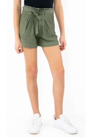 Self Tie Paper Bag Shorts In Green