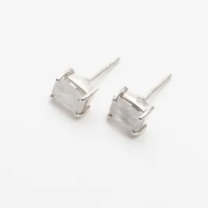 Silver Baguette Stone Studs