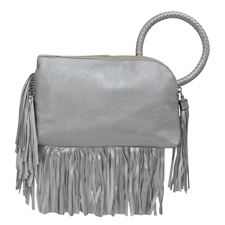 Silver NGIL Faux Leather Fringe Wristlet