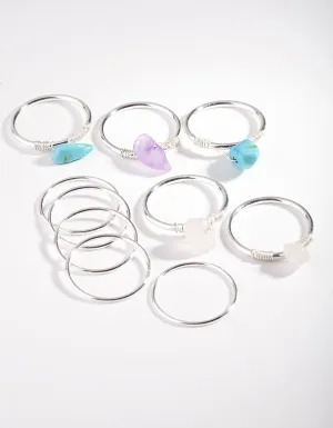 Silver Rose Quartz, Turquoise, Amethyst Fine Multi Ring Pack