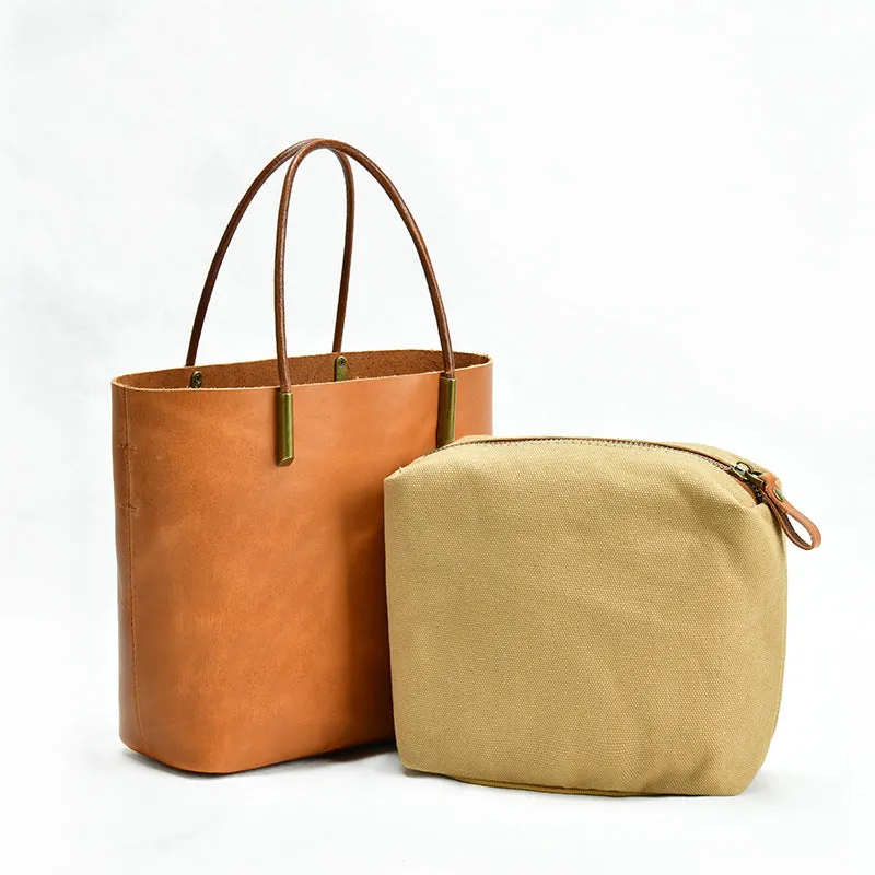 Simple Style Vege Tanned Leather Tote Handbags 9020