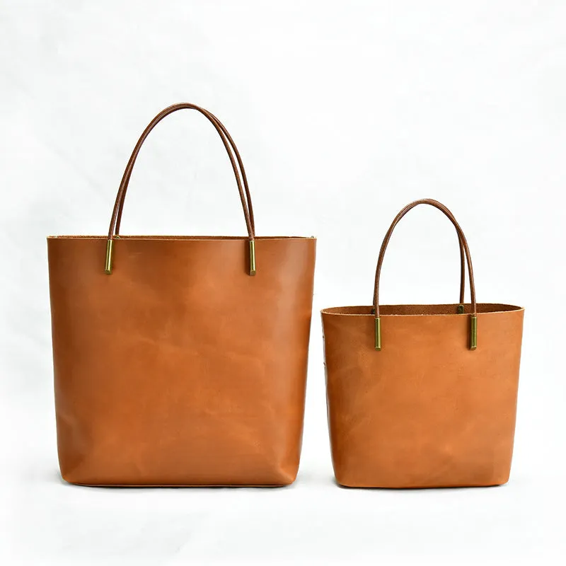 Simple Style Vege Tanned Leather Tote Handbags 9020