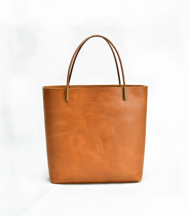 Simple Style Vege Tanned Leather Tote Handbags 9020