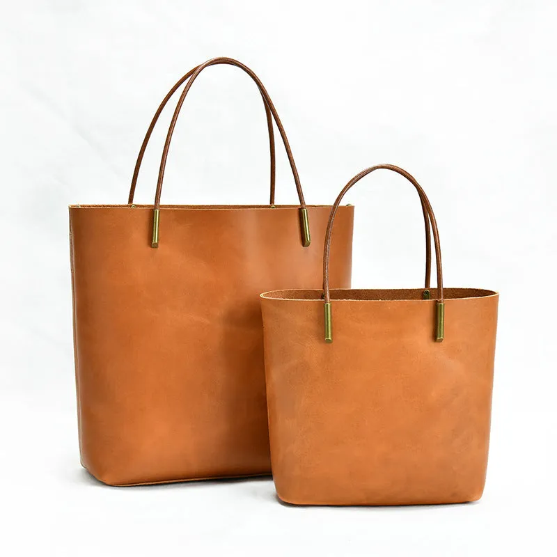 Simple Style Vege Tanned Leather Tote Handbags 9020