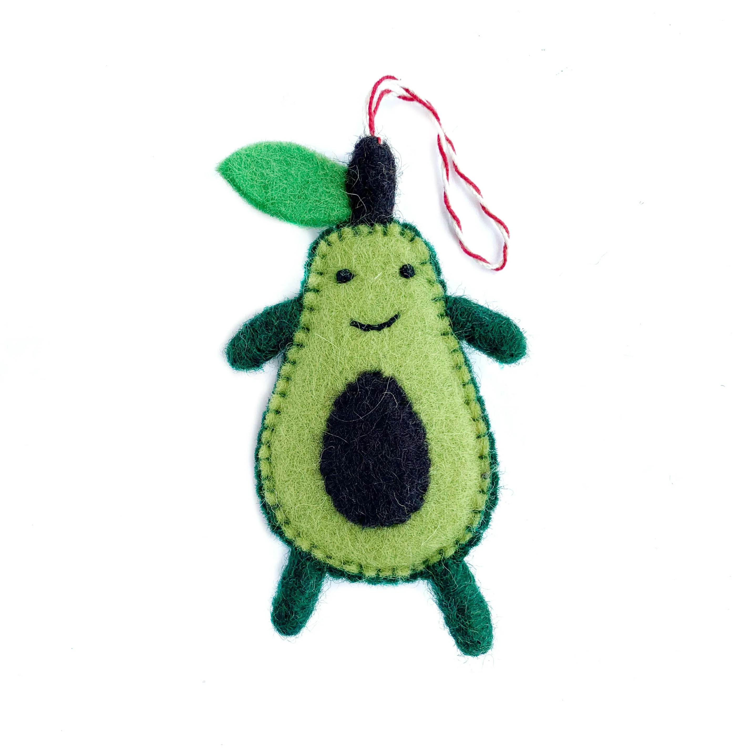 Smiling Avocado Ornament, Felt Wool