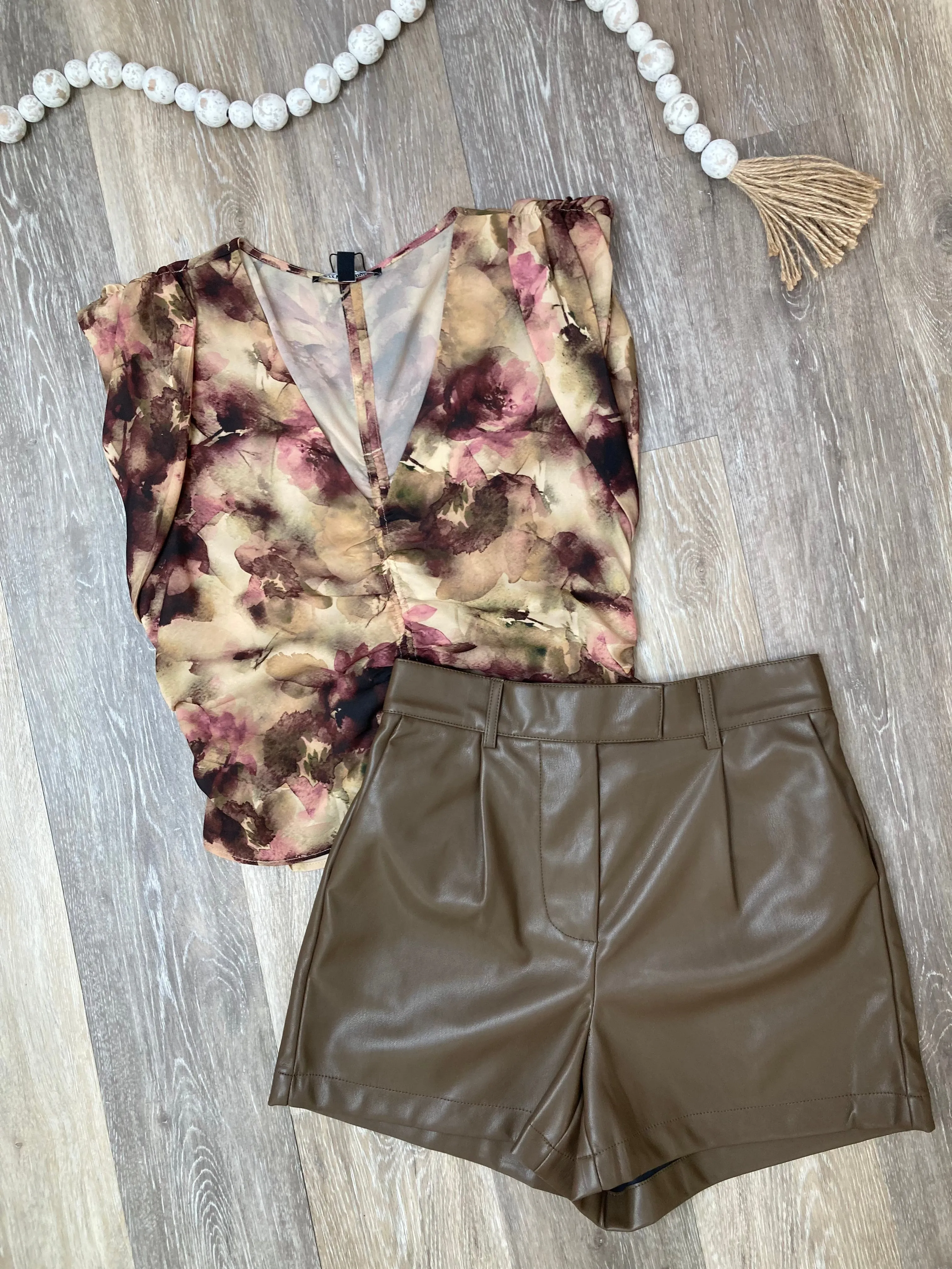 STE Imelda Faux Leather Shorts in Coco Brown