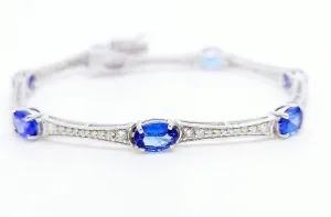 Tanzanite And Diamond Station Bracelet In 14k White Gold AD NO # 2657